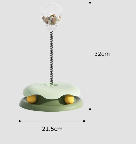 Pet toy with a spring and ball on a white background, showing measurements.