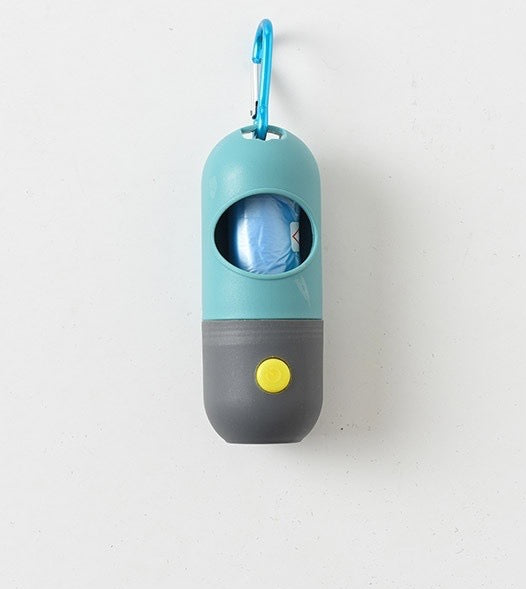 Pet water bottle with blue top and gray bottom on a white background