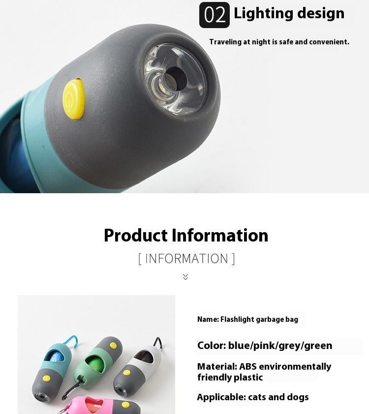 Flashlight garbage bag with lighting design feature on a white background