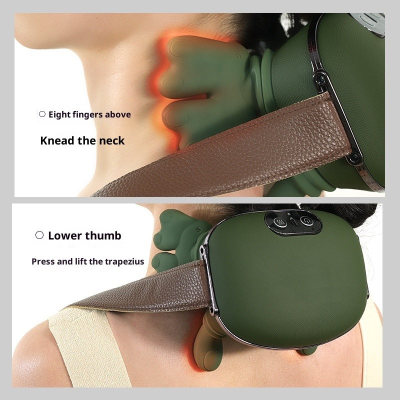 Green neck massager with instructions on usage 