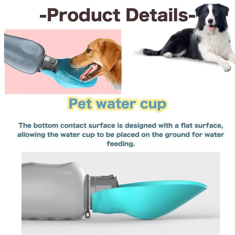 Pet water cup with dogs using it on a white background
