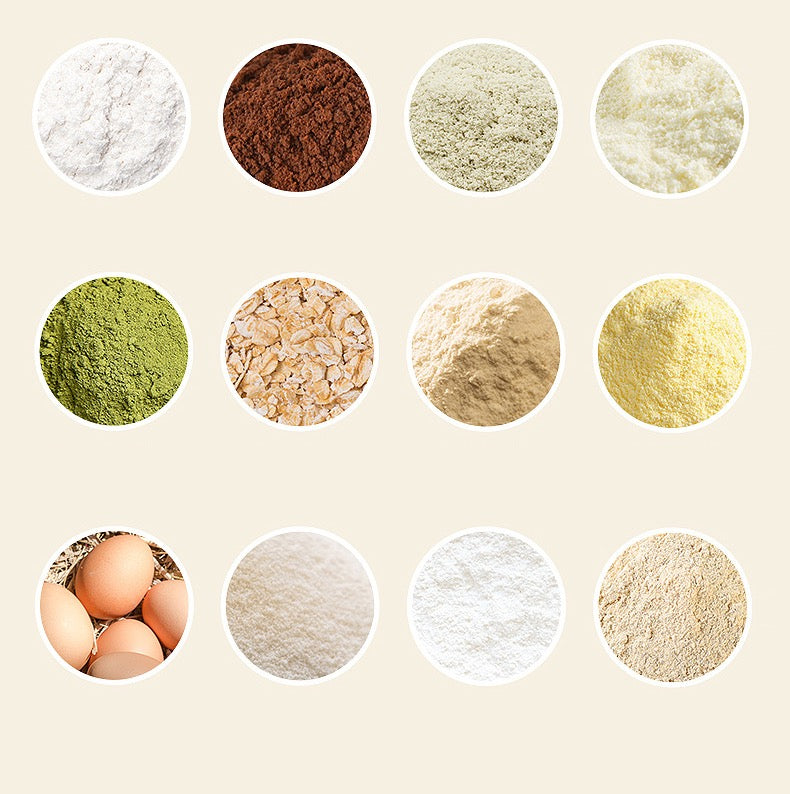 Collection of various powders and eggs on a beige background
